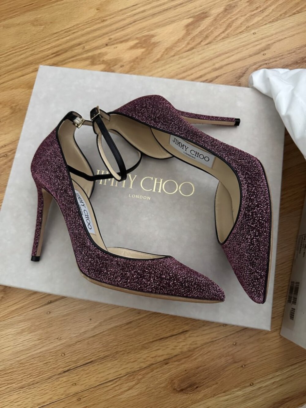 Jimmy Choo Lucy 100 Jazzberry Metallic Lurex d'Orsay Pumps 36.5 Wedding Heel